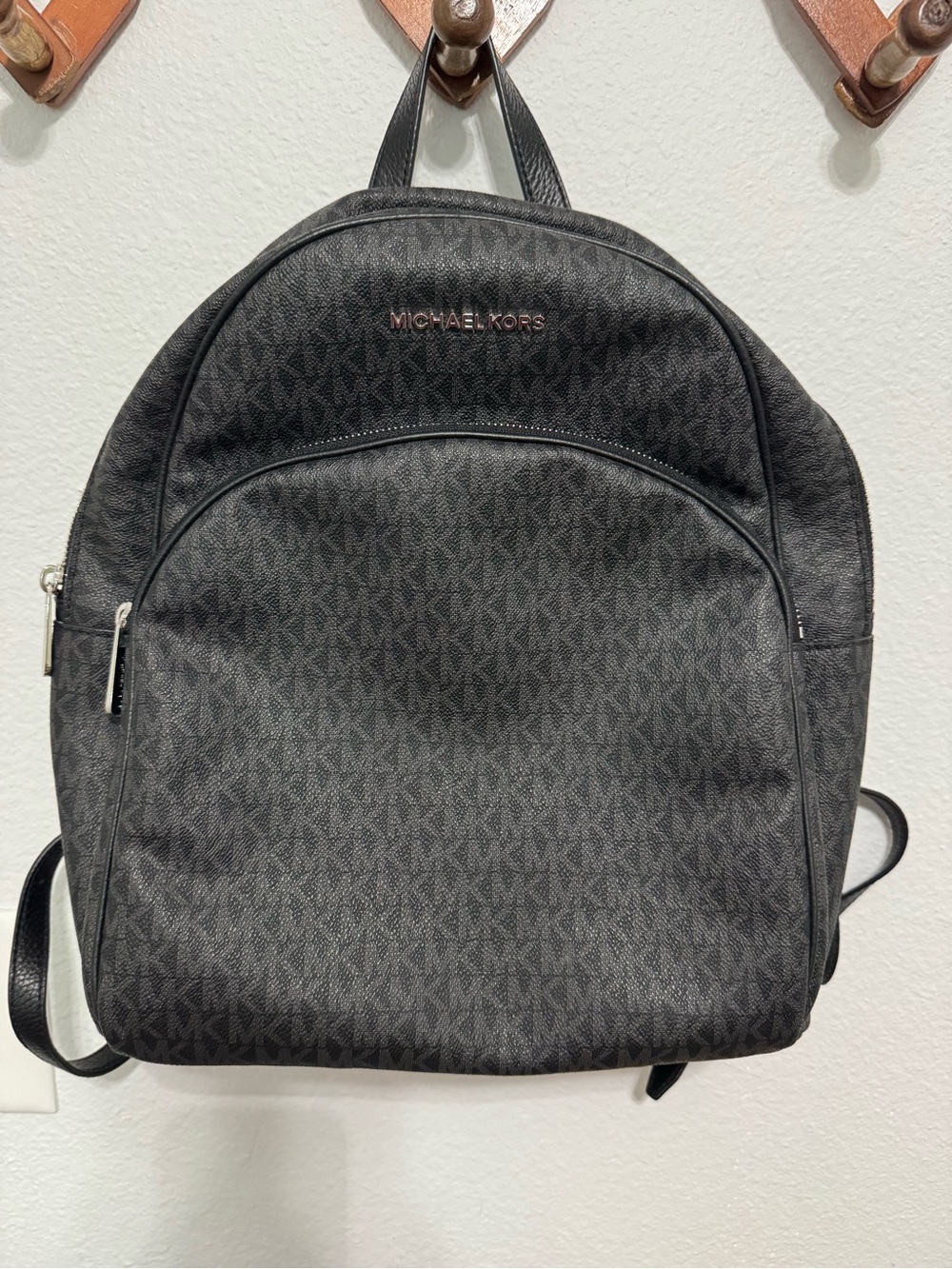 Michael Kors Black MK Logo Backpack with Silver-Tone Accents